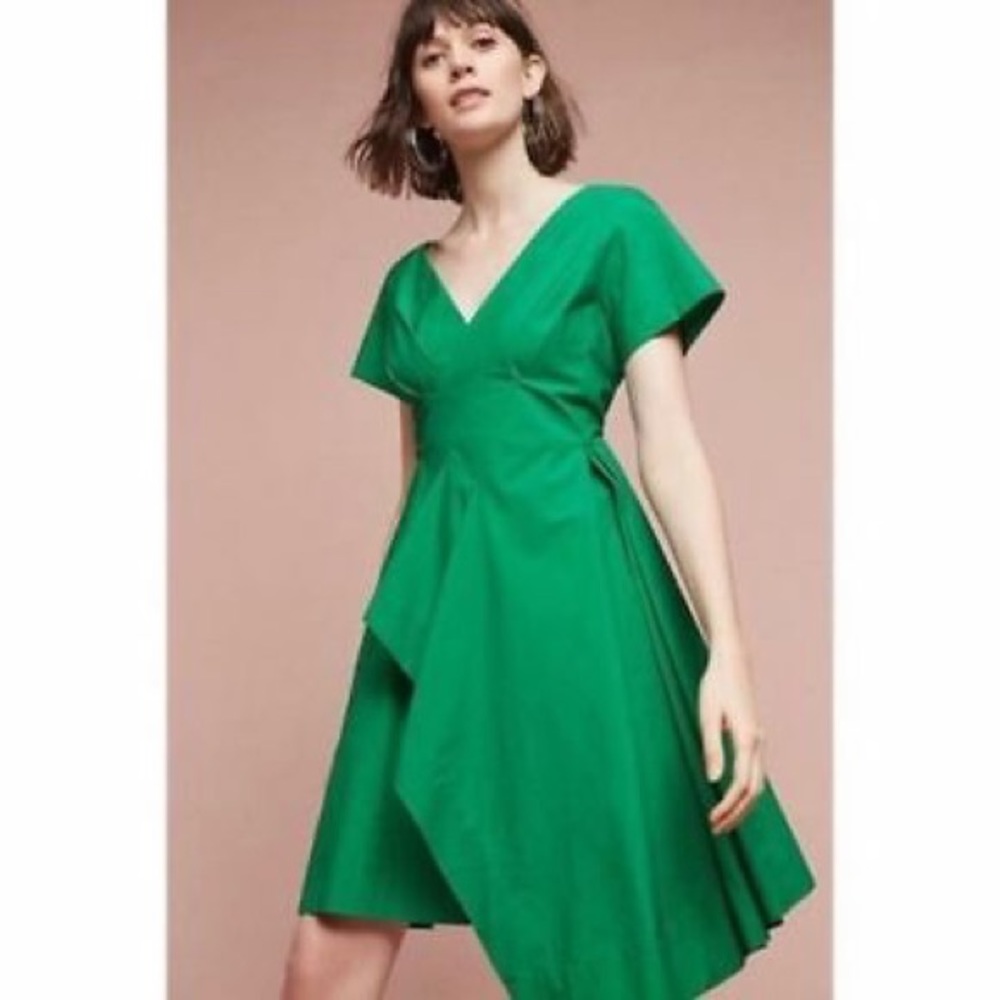 Anthropologie Green V-Neck Midi Dress